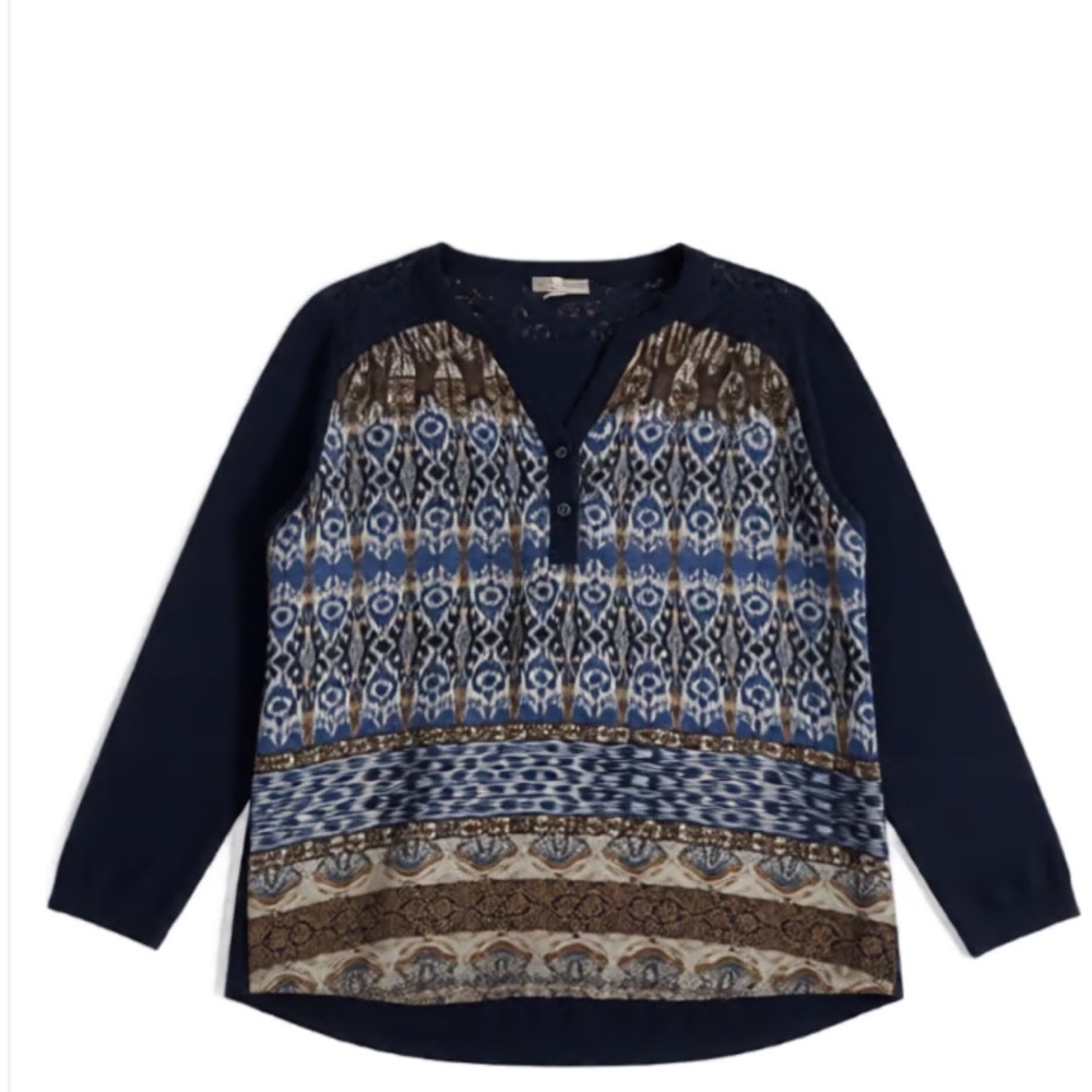 DB Navy Blue Patterned Women's Top Size Medium